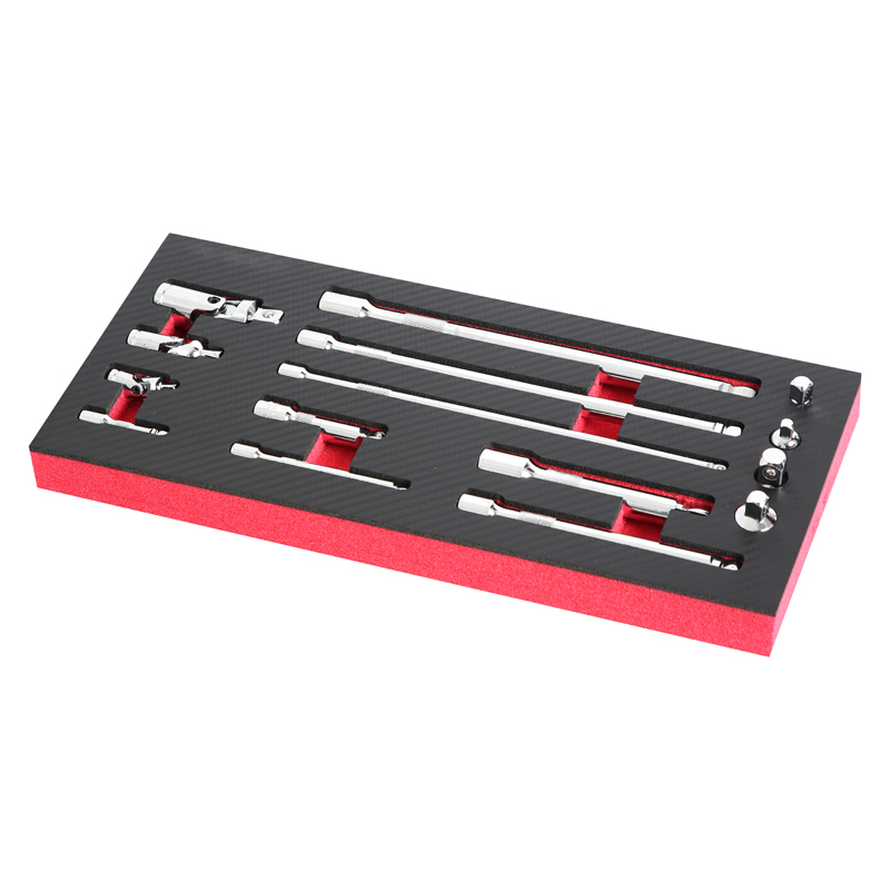 15Pcs Wobble Extension Bar Set with Tool Tray 1/4", 3/8" & 1/2" Sq Drive
