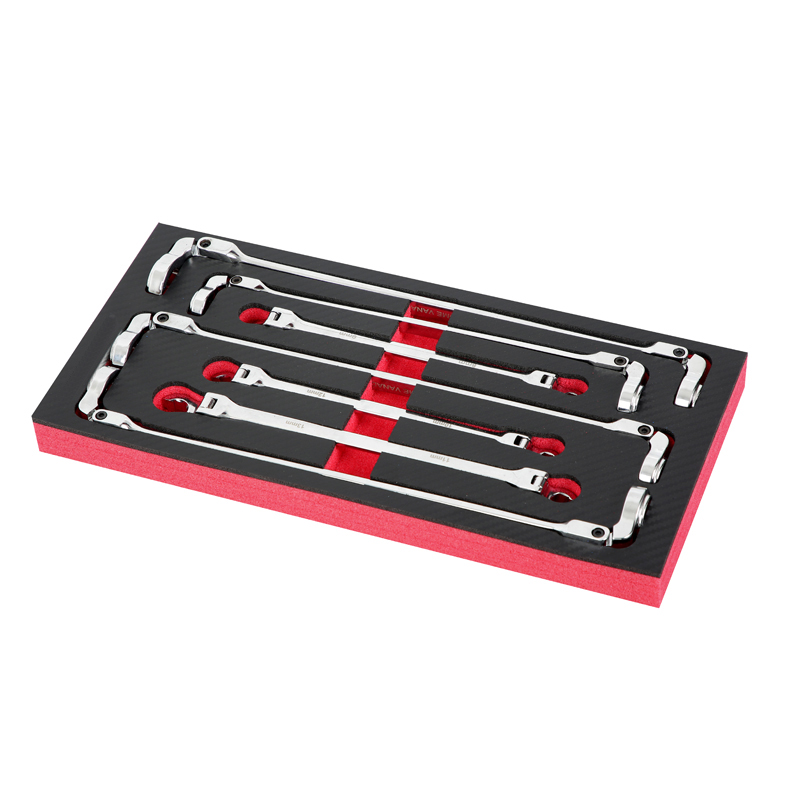 Extra Long Double Ended Flexible Flare Nut Wrench Set with Tool Tray 7pcs