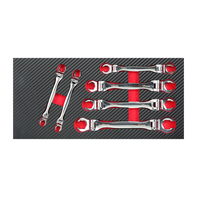 Double Ended Flexible Flare Nut Wrench Set with Tool Tray 6pcs