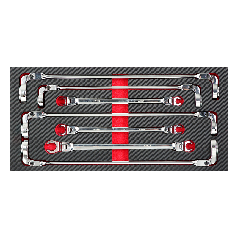 Extra Long Double Ended Flexible Flare Nut Wrench Set with Tool Tray 7pcs