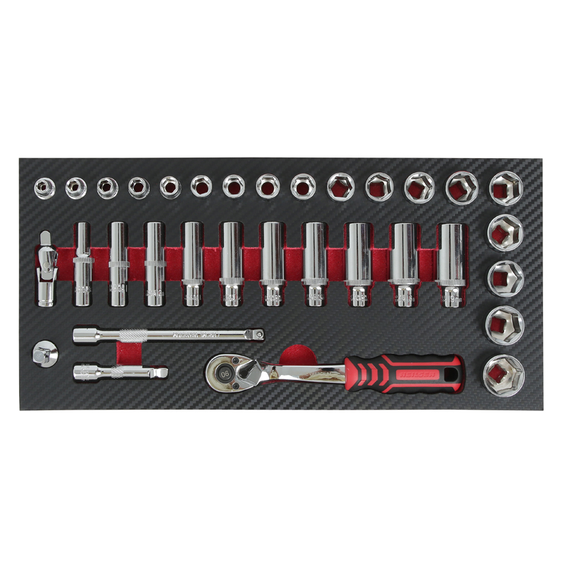 Socket Set with Tool Tray 3/8" Sq Drive 33pc