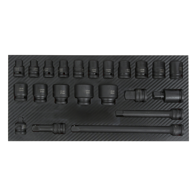 Impact Socket Set with Tool Tray 1/2" Sq Drive 22pc
