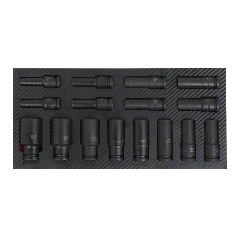 Deep Impact Socket Set with Tool Tray 1/2" Sq Drive 16pc