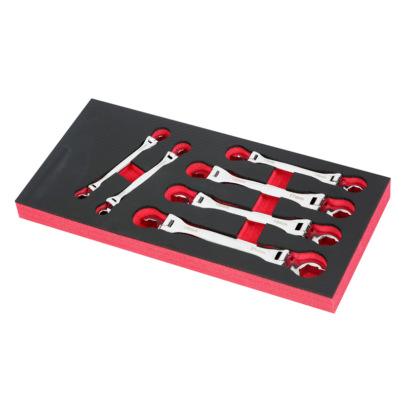 Double Ended Flexible Flare Nut Wrench Set with Tool Tray 6pcs
