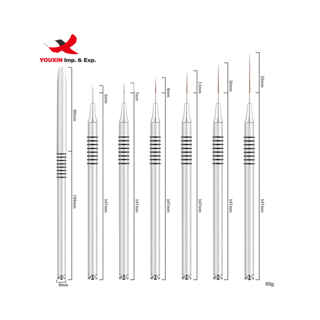 FENGFLY Nail Art Liner Brush Gold Metal Nail Polish Pen with Lid Different Models of Wire Drawing Brush Sets