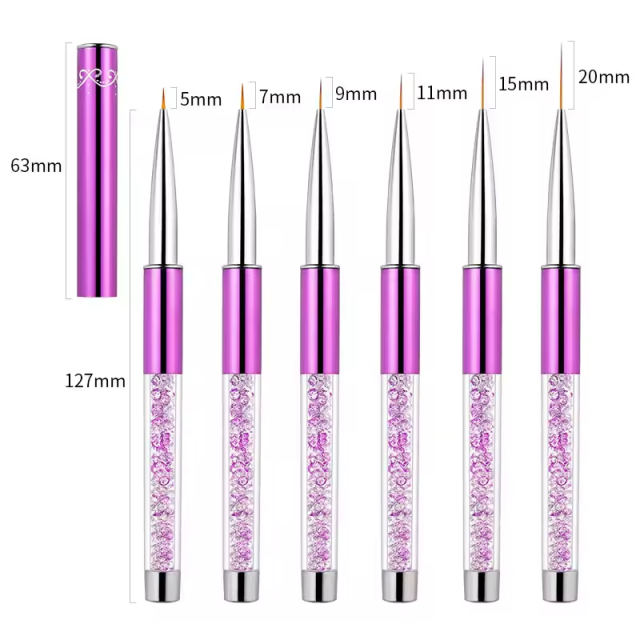 New Product Private Label Acrylic Rhinestone Purple Nail Art Drawing Liner Brush For Beauty Salon