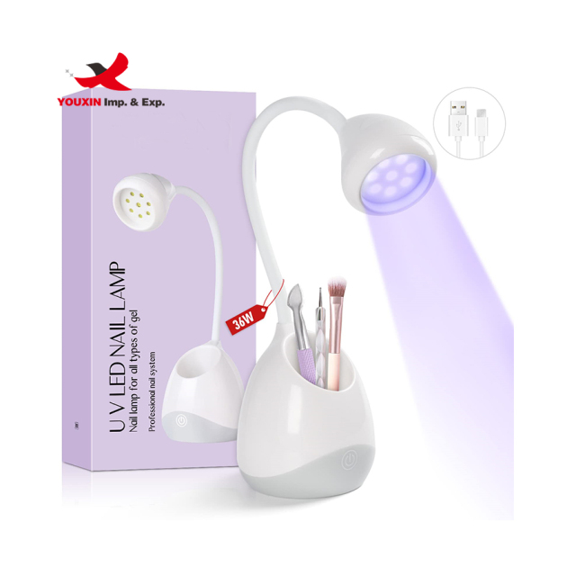 36W Led UV Lights Flexible Glue Dryer Gel Mini UV Nail Lamp for Home DIY Nail Salon Nail Table USB Lamp with Brush Holder