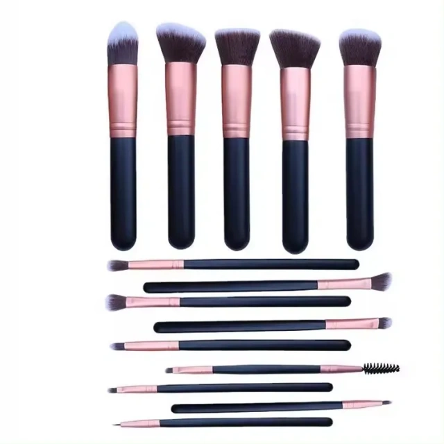 Nylon Hair Black Wooden Handle Foundation Eyebrow Brush 14pcs Vegan High Quality Makeup Brush Sets With PU Bag