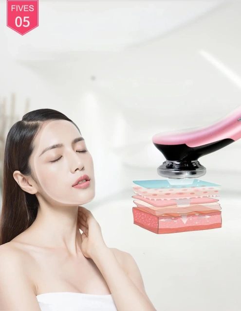 Supplier FENGFLY Red and Blue led light therapy 5 in 1 face facial massage machine care EMS hot&cold age face booster device