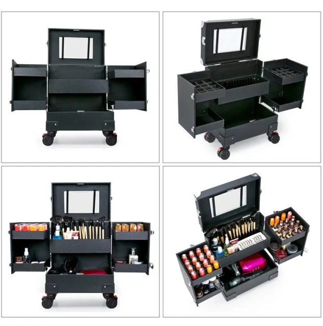Supplier Multi-Function Beauty Trolley Suitcase Professional Cosmetic Box Rose Gold Nail Tattoo Rolling Makeup Case On Wheels