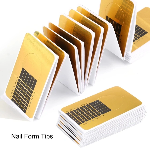100pcs Golden Nail Form French Extension Sticker Holder Art Tips Extend Mold Gel Forms Curl Manicure Stencil Tools Horseshoe