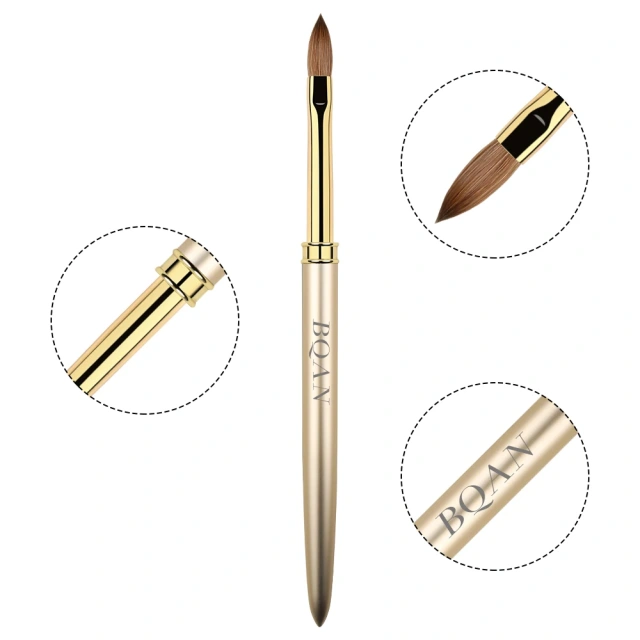 Customized LOGO Kolinsky And Nylon Gold Metal Handle Silicone Art Dotting Nail Brush Set Painting UV Gel Nail At Liner Brush