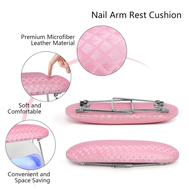 Pink/White Plaid Waterproof Leather Hand Pillow Arm Rest Cushion Nail Art Wrist Support Pad Soft Pillow Stand for Manicure Salon