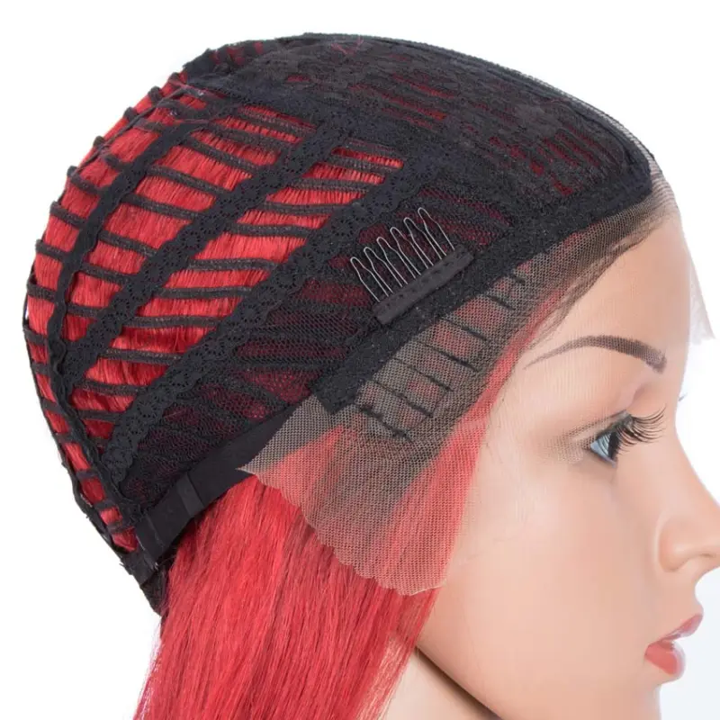 Superbar Red Straight Wig 12 Inch Bob WigsPart Lace Human Hair