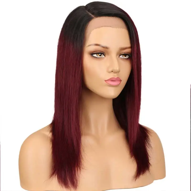Superbar Straight Lace Wig 18 Inch Side PartHuman Hair TT1B/99J Ombre Wig