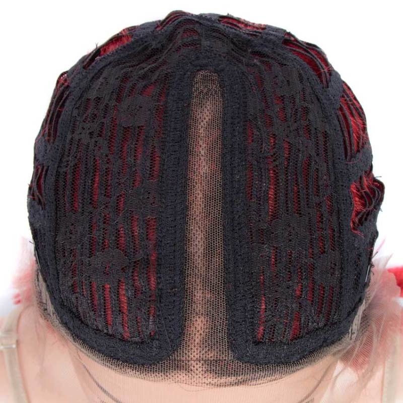 Superbar Red Straight Wig 12 Inch Bob WigsPart Lace Human Hair