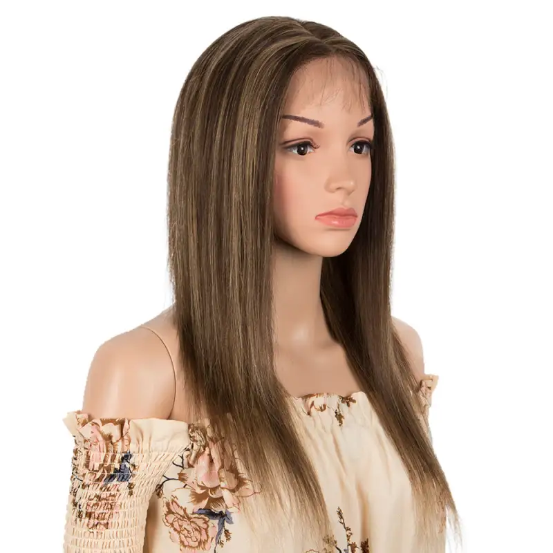 Superbar Human Hair Lace Calp Wigs Wigswith Natural Lace Hairline Straight Wig with Baby HairPiano Brown Color