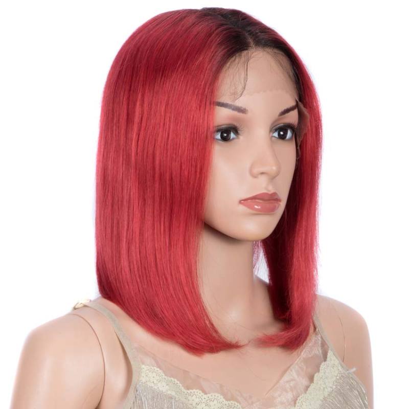 Superbar Red Straight Wig 12 Inch Bob WigsPart Lace Human Hair