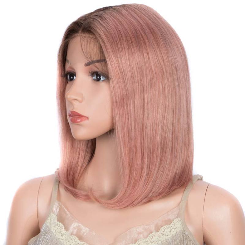 Superbar Straight Part Lace Human Hair PinkBob Wigs With Bady Hair 12inch