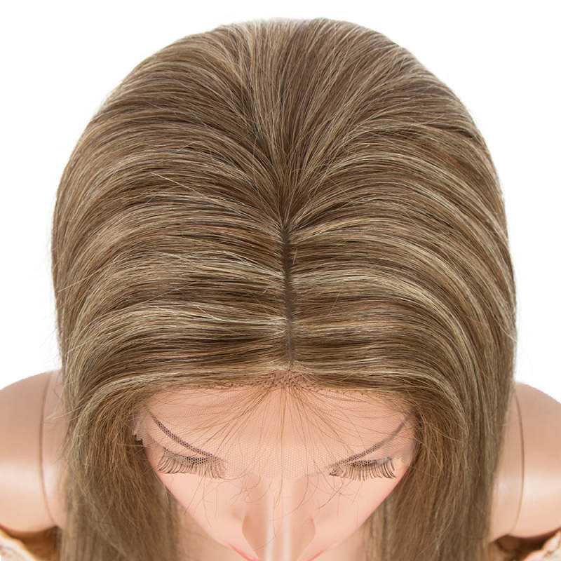 Superbar Human Hair Lace Calp Wigs Wigswith Natural Lace Hairline Straight Wig with Baby HairPiano Brown Blonde Color