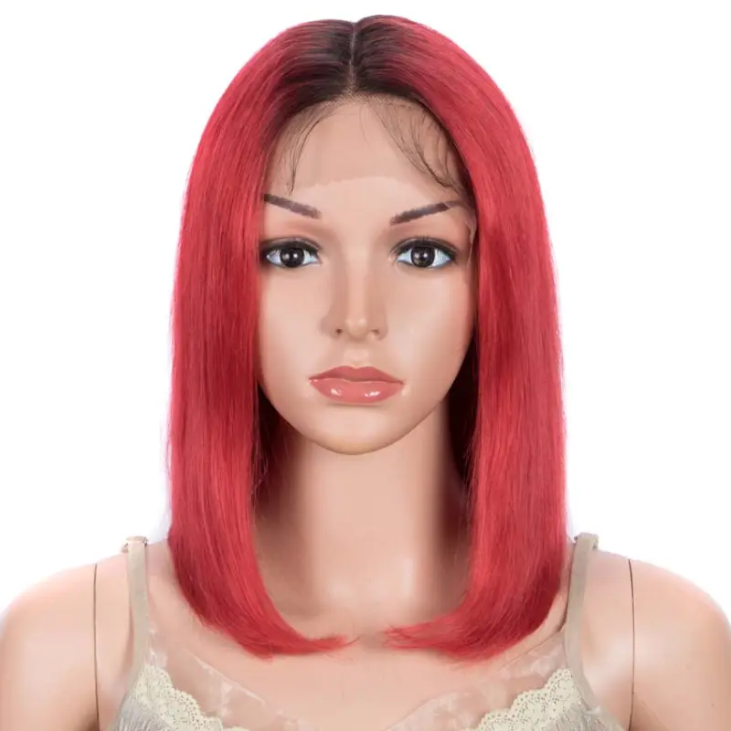 Superbar Red Straight Wig 12 Inch Bob WigsPart Lace Human Hair