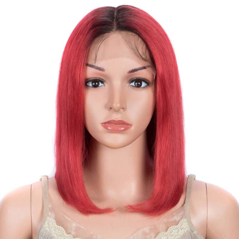 Superbar Red Straight Wig 12 Inch Bob WigsPart Lace Human Hair