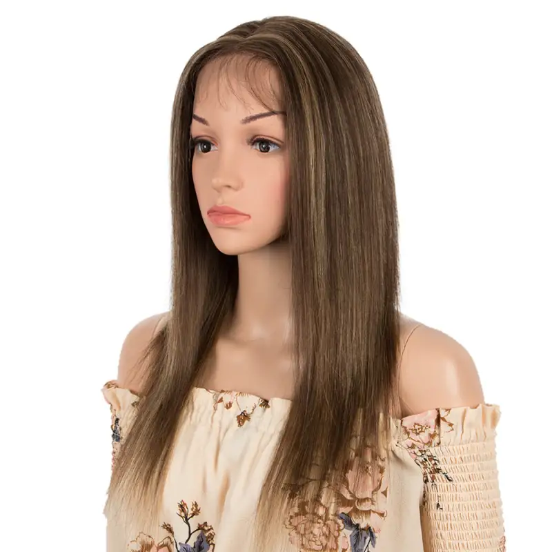 Superbar Human Hair Lace Calp Wigs Wigswith Natural Lace Hairline Straight Wig with Baby HairPiano Brown Color