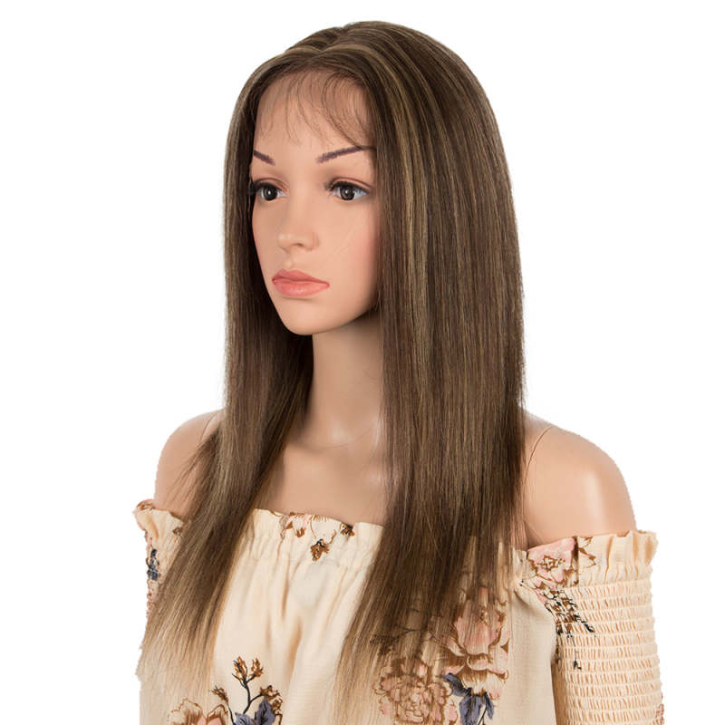 Superbar Human Hair Lace Calp Wigs Wigswith Natural Lace Hairline Straight Wig with Baby HairPiano Brown Color