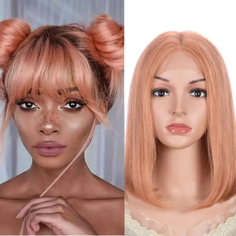 Superbar Orange Bob Wig 12 Inch Human HairPart Lace Wig