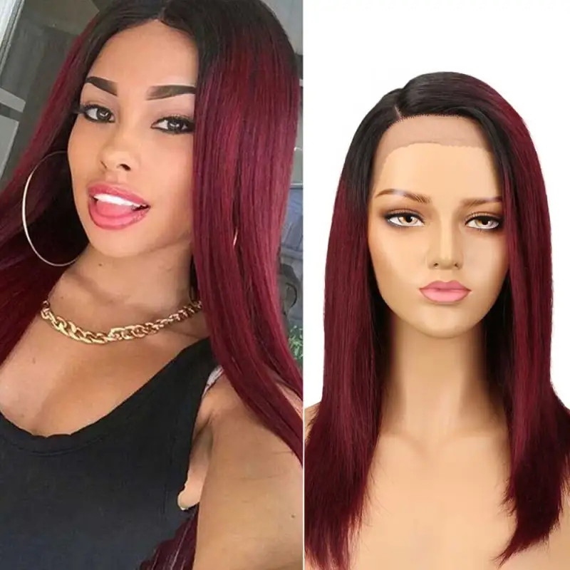 Superbar Straight Lace Wig 18 Inch Side PartHuman Hair TT1B/99J Ombre Wig