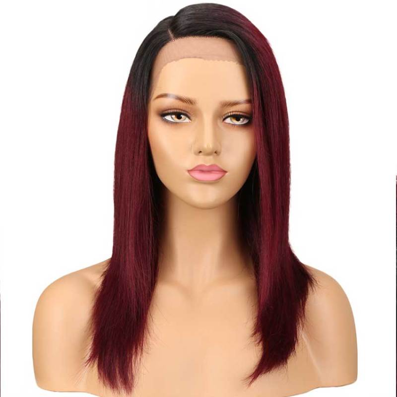 Superbar Straight Lace Wig 18 Inch Side PartHuman Hair TT1B/99J Ombre Wig