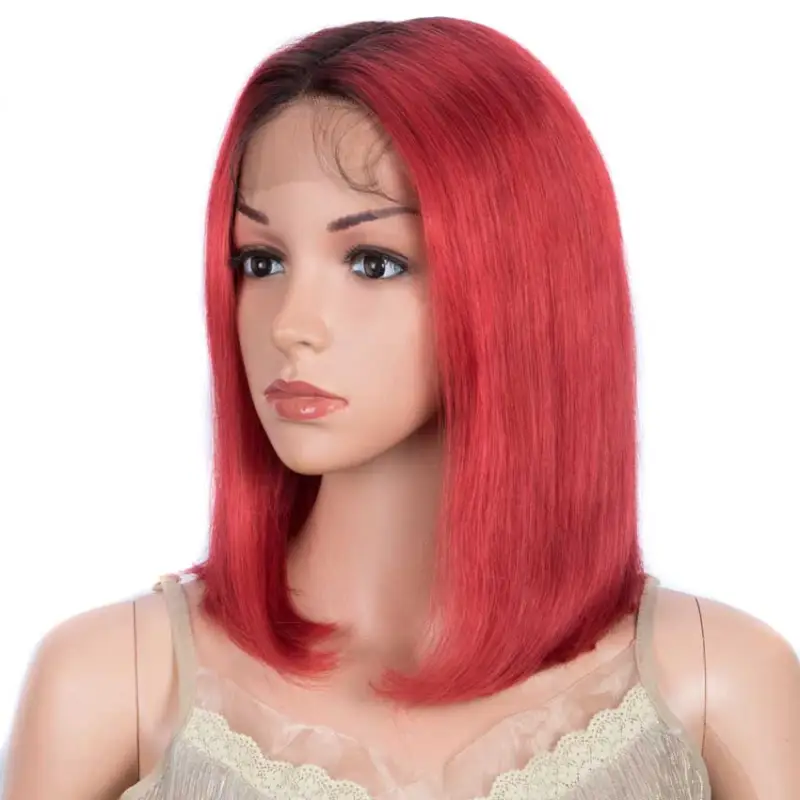 Superbar Red Straight Wig 12 Inch Bob WigsPart Lace Human Hair
