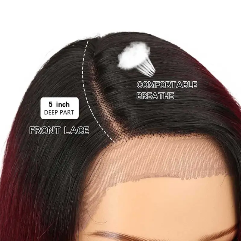 Superbar Straight Lace Wig 18 Inch Side PartHuman Hair TT1B/99J Ombre Wig