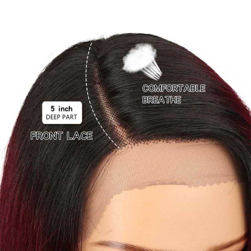 Superbar Straight Lace Wig 18 Inch Side PartHuman Hair TT1B/99J Ombre Wig