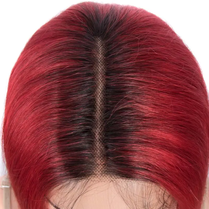 Superbar Red Straight Wig 12 Inch Bob WigsPart Lace Human Hair