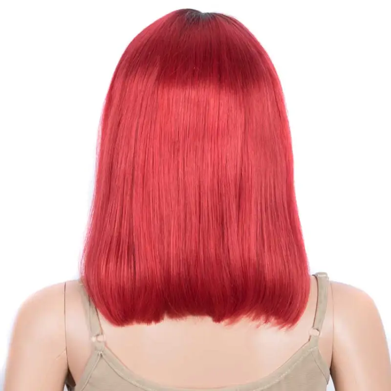 Superbar Red Straight Wig 12 Inch Bob WigsPart Lace Human Hair