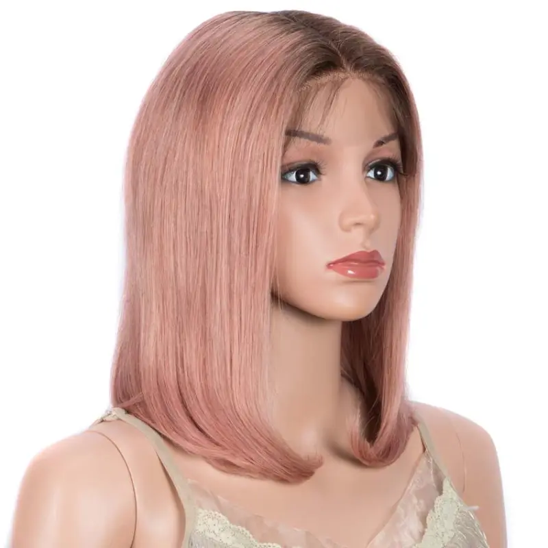 Superbar Straight Part Lace Human Hair PinkBob Wigs With Bady Hair 12inch
