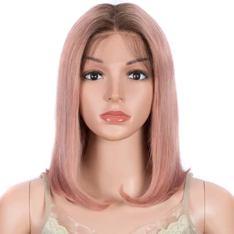 Superbar Straight Part Lace Human Hair PinkBob Wigs With Bady Hair 12inch
