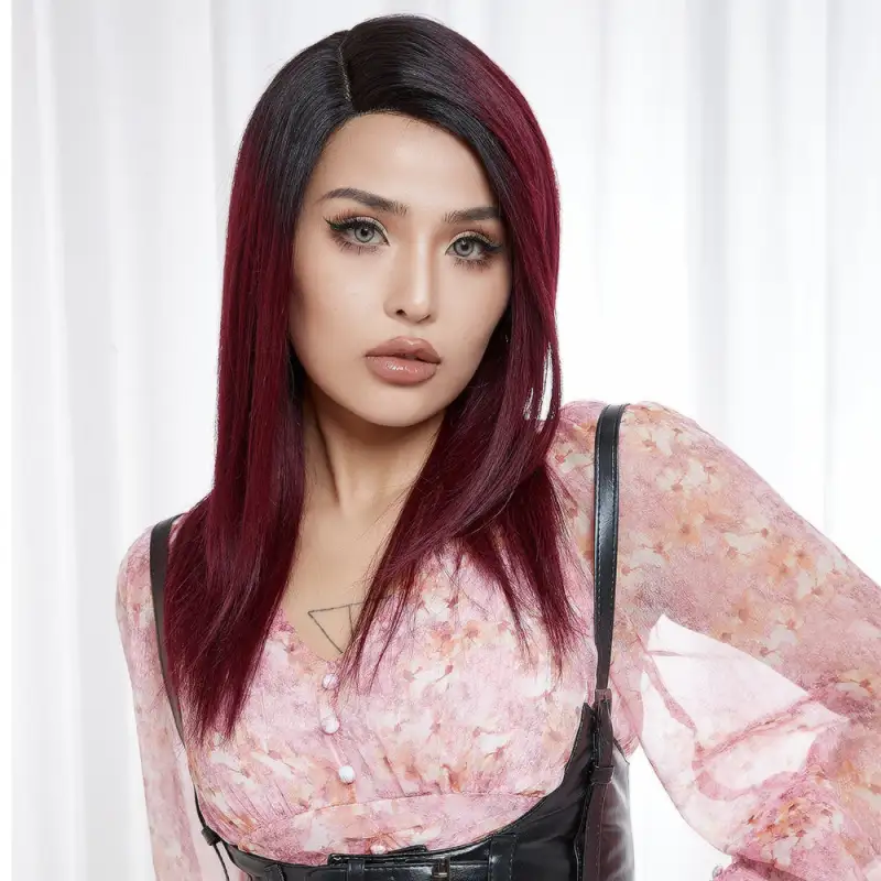 Superbar Straight Lace Wig 18 Inch Side PartHuman Hair TT1B/99J Ombre Wig