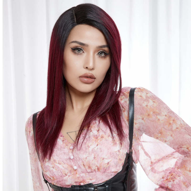 Superbar Straight Lace Wig 18 Inch Side PartHuman Hair TT1B/99J Ombre Wig