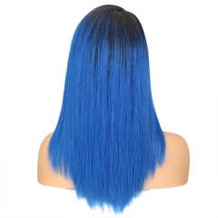 Superbar Ombre Blue Straight Human HairLace Front Wigs For Black Women