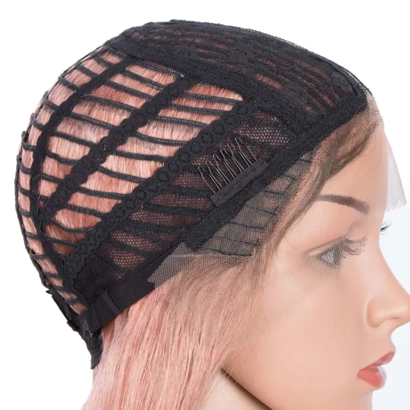 Superbar Straight Part Lace Human Hair PinkBob Wigs With Bady Hair 12inch