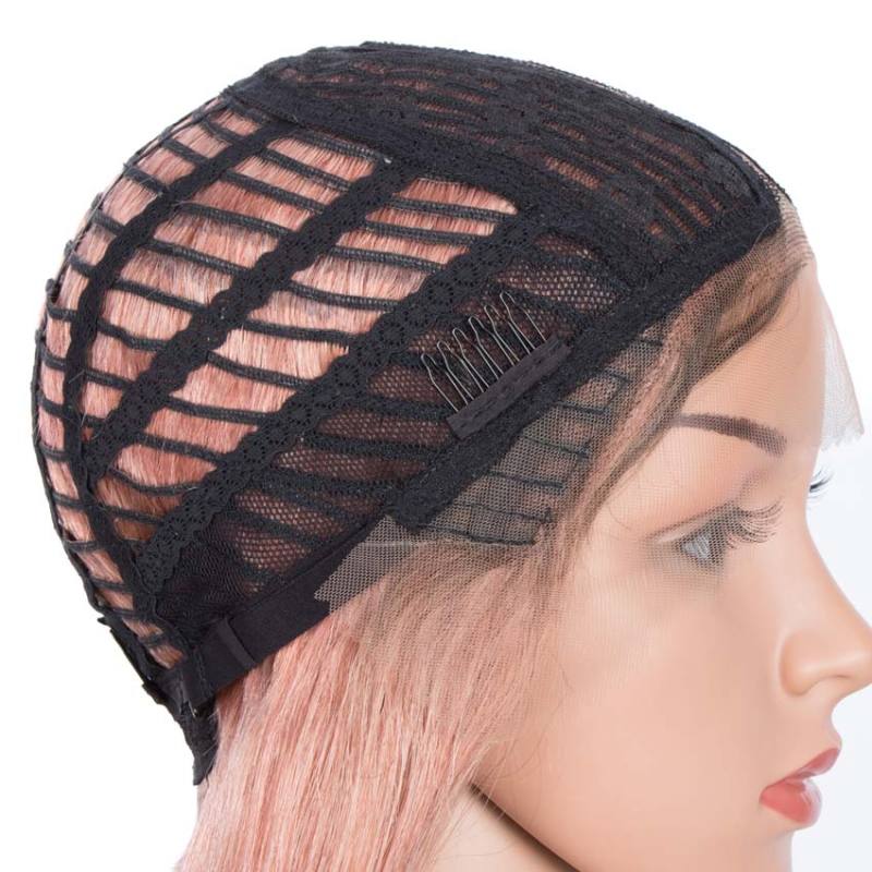 Superbar Straight Part Lace Human Hair PinkBob Wigs With Bady Hair 12inch