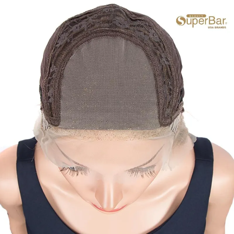 Superbar Gold Blonde Color Straight HumanHair Wigs 4x4 Lace Closure Wigs 150% Density
