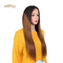 Superbar 100% Hight-quality Virgin Human HairWigs 4x4 Lace Closure Wigs straight Human Hair 150%Density Ombre Brown Color
