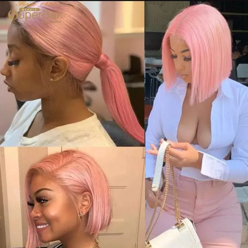 Superbar 4*4 Lace Closure Pink Straight HairWig 150% Density Colored Wigs
