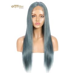 Superbar Highlight Blue 100% Human HairDensity Wigs Straight 4x4 HD Lace Simulated Scalp Wigs 150%