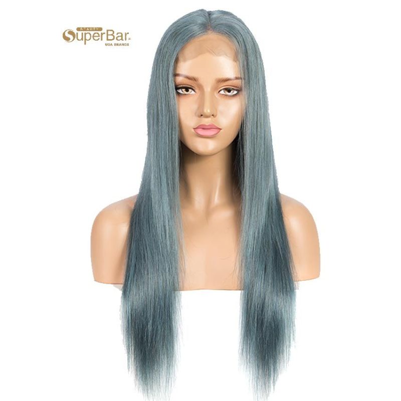 Superbar Highlight Blue 100% Human HairDensity Wigs Straight 4x4 HD Lace Simulated Scalp Wigs 150%