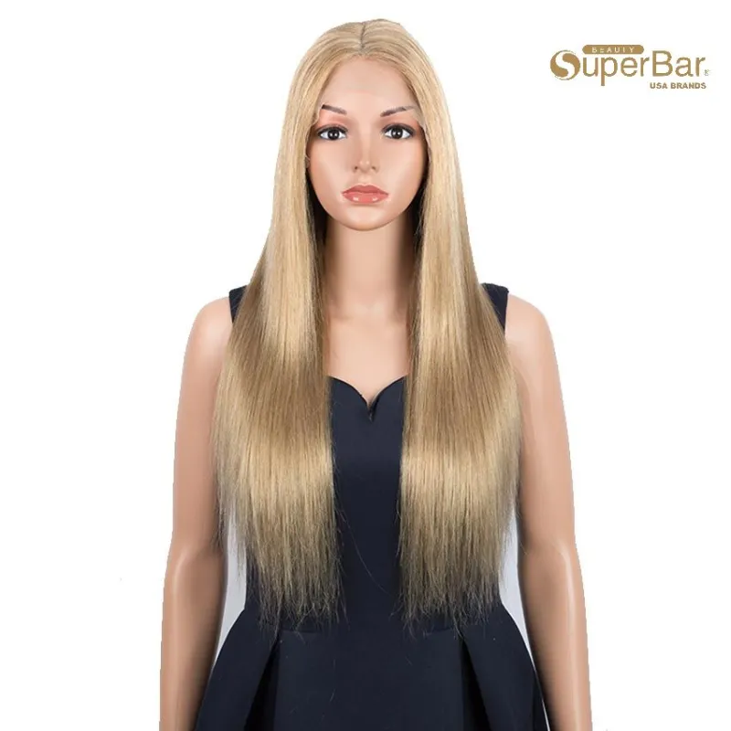 Superbar Gold Blonde Color Straight HumanHair Wigs 4x4 Lace Closure Wigs 150% Density
