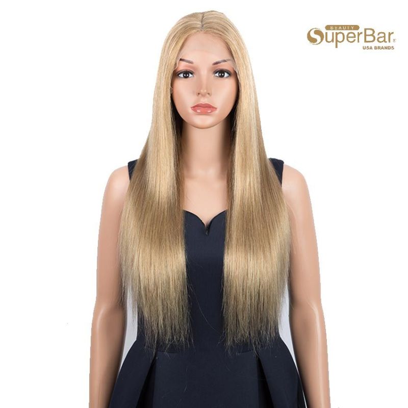 Superbar Gold Blonde Color Straight HumanHair Wigs 4x4 Lace Closure Wigs 150% Density